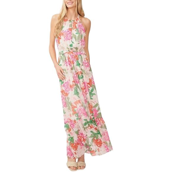Cece Halter Maxi Pink Floral Dress with Tired Flounce Skirt Size 24W NWT - Picture 12 of 13